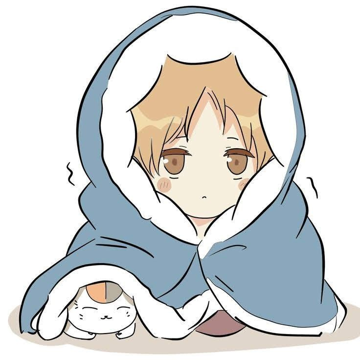 Natsume embrulhado num cobertor azul